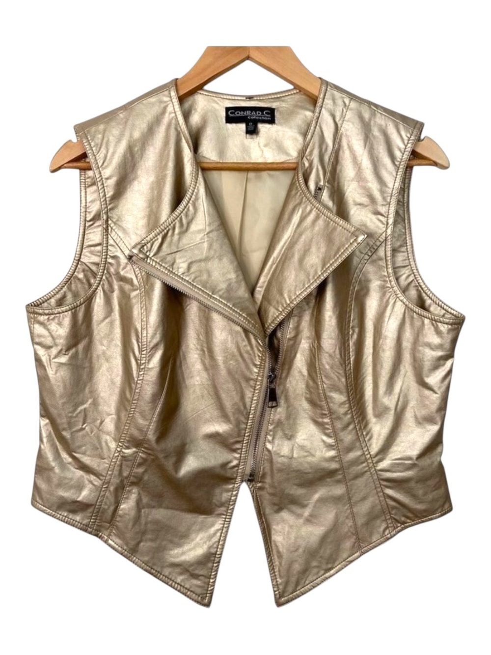 Conrad C faux leather goldvbest motorcycle perfecto sleeveless vegan size 8